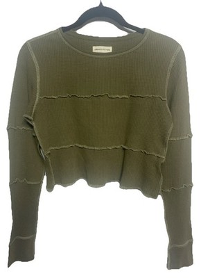 Urban Outfitters Waffle Layered Crop Top Olive Green Size Medium EUC