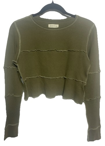 Urban Outfitters Waffle Layered Crop Top Olive Green Size Medium EUC