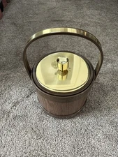 Vintage ATAPCO Made In USA ICE BUCKET Wood Tone Brown/Gold Accent