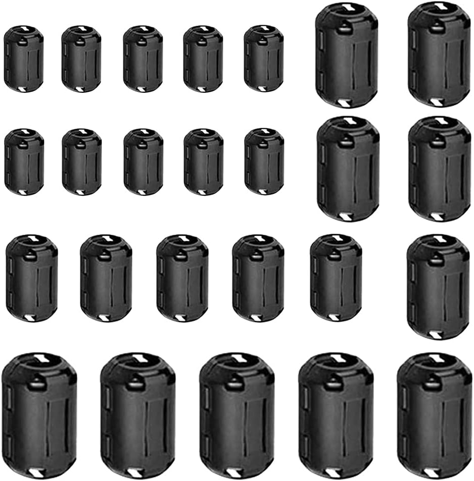 Qitindasen 25Pcs Black Clip-On Ferrite Ring Core Set, RFI EMI Noise Suppressor C