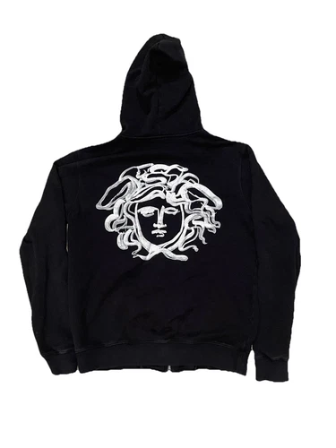 Giacca nera Versace Designer Brand Medusa stampa posteriore taglia uomo piccola zip