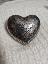 Nickel Plated Keepsake Urn For Ashes Heart With Birds Clean Silver Cremation Box