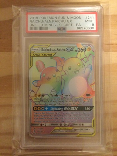 2019 pokemon sun and moon raichu and alolan raichu gx #241 psa 9