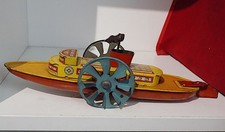 Vintage Tinplate Clockwork Paddle Steamer Boat, Made by Wells Brimtoy, England