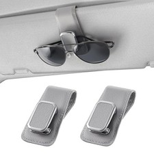 Sunglasses Holder for Car, One-Handed-Operation Leather Sunglasses Clip Gray