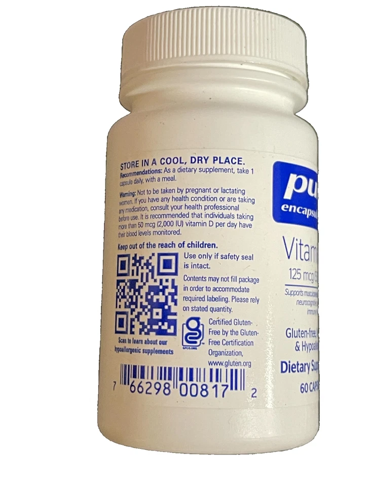 Pure Encapsulations Vitamina D3 125 mcg (5.000 UI) 120ct (2 botellas de 60) Foto 4 de 4