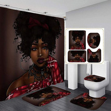 African Black Girl Shower Curtains Sets for Bathroom ,4 Pcs