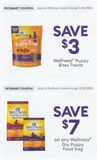 Wellness Dry Puppy Food Save $7 Coupon PetSmart In Store only  + wet food coupon