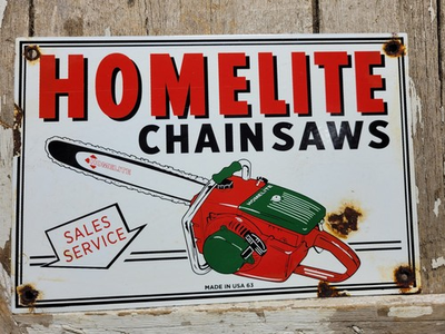#ad #ad HOMELITE VINTAGE PORCELAIN SIGN OLD 1963 DEALER CHAIN SAW GAS POWER TOOLS SALES $207.86