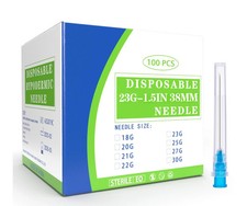 100 Pack 23 Ga 1.5 inch Disposable Needles with Caps for Scientific and Industri