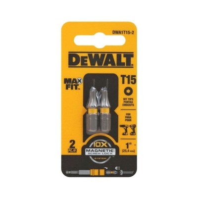 (J) DeWalt 1'' Max Fit Torx T15 Insert Bit, 2 Pack (DWA1T15-2)