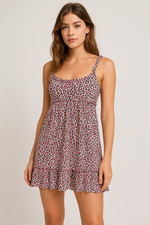 Y2K Pink Leopard Babydoll Ruffle Mini Dress Small Coquette Indie Sleaze Girly