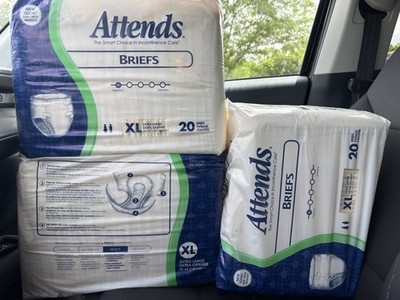 VINTAGE ATTENDS DIAPERS 2011, 3 Packs, 60 Briefs, XL, AB/DL