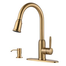 Stainless Steel Single-Handle Pull Down Sprayer Kitchen Faucet w Soap Dispenser