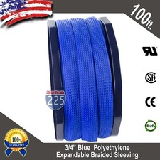 100 FT 3/4" Blue Expandable Wire Cable Sleeving Sheathing Braided Loom Tubing US