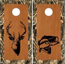 Bass Buck Camo Wood LAMINATED Cornhole Wrap Bag Toss Skin Decal Sticker