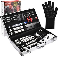 Commercial Chef BBQ Grill Set - 25 PCS BBQ Grilling Tools for Weber and Grills
