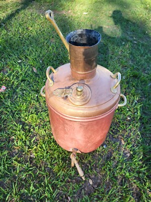 Antique Coal Fired Water Heater Boiler Hammered Copper Brass Rare Wood  Stove Top