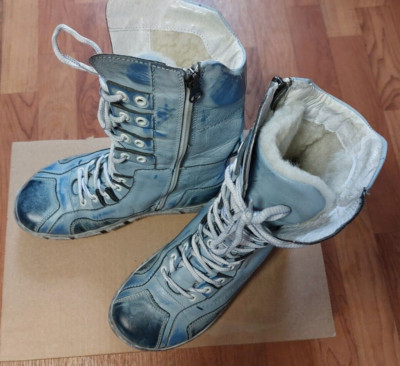 Damen Boots KACPER hochwertige Leder Stiefel Usedlook 38 blau Warmfutter wie neu