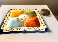 Today Living Large Ceramic Square Tray - 14.5x13 Inch, Chip Design, Made in Chin