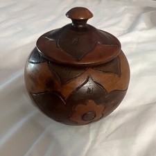 4.5  Vintage HAND TURNED  Carved Wooden COVERED BOWL Wood Trinket Box