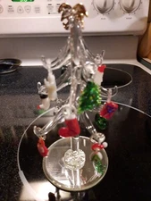 LS Arts Clear Art Glass Christmas Tree 12 Multi-Colored Ornaments 4.75”w/ box