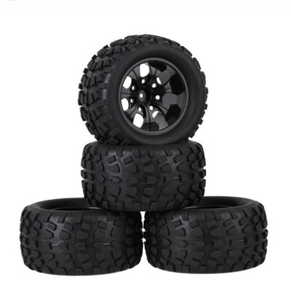 4PC RC Tires & Nylon Wheel Rims Foam Inserts For 1/10 Scale Monster