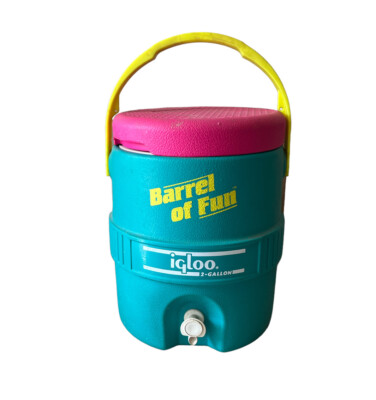 Vintage Igloo 2-Gallon Barrel of Fun Turquoise Pink Yellow  display picture 2