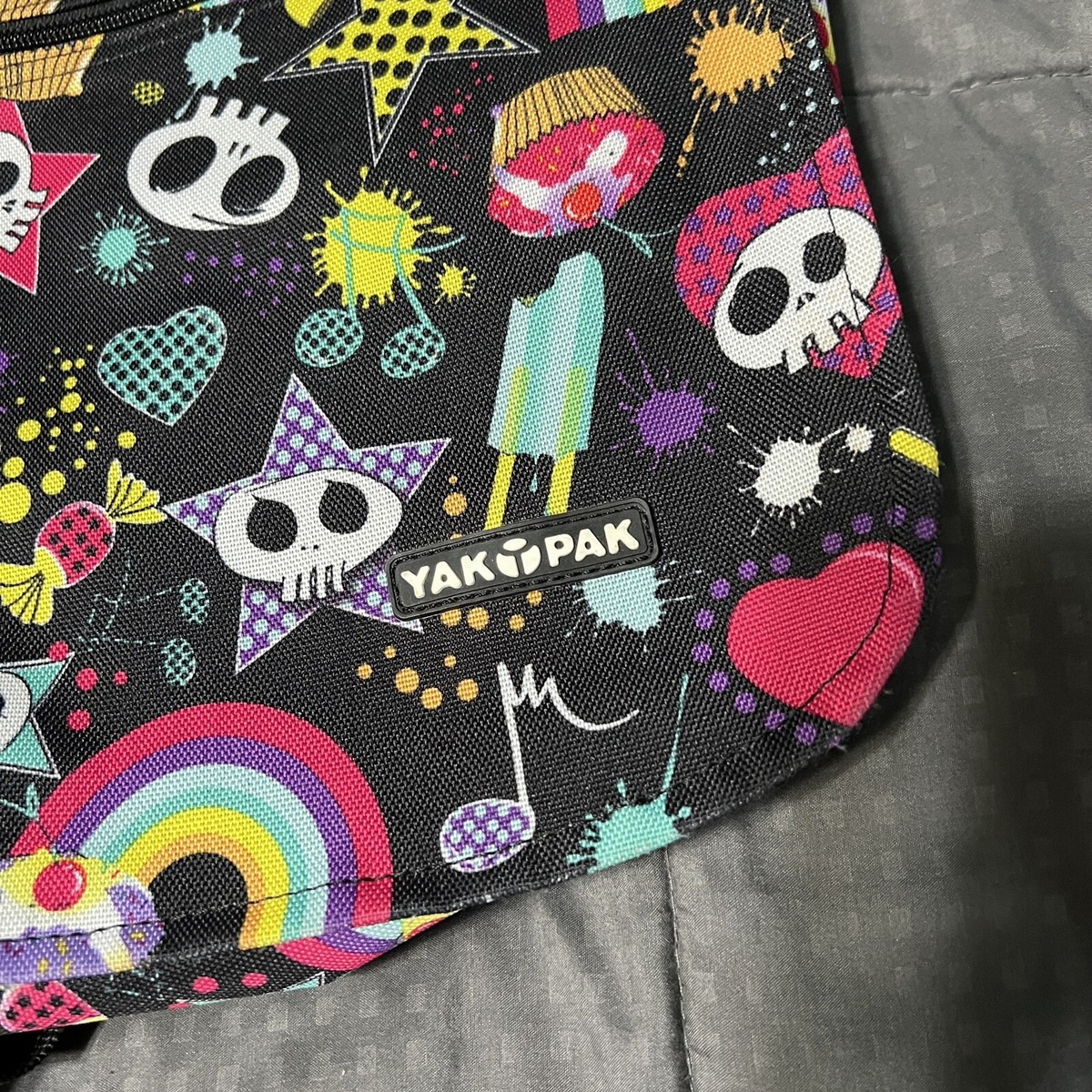 Yak Pak Messenger Bag Purse Skull Rainbows Hearts Popsicles Black
