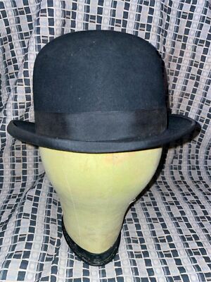 VTG 40S MENS 6 7/8 BLACK BOWLER FEDORA HAND BLOCKED HAT