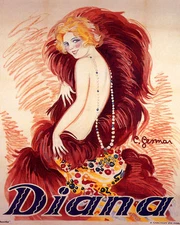 POSTER DIANA FASHION MODEL WOMAN IN FEATHERS JEWELS VINTAGE REPRO FREE S/H