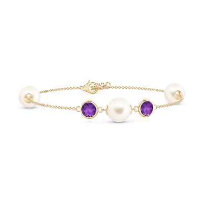 ANGARA Süßwasserperlen und Amethyst Armband 14K massiv Gold (AAA, 8mm)