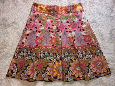 NWT, CABI Floral Pleated Palapa Pink A-Line Flare Skirt, Pockets, Zipper, 4