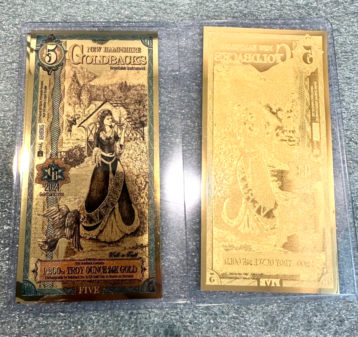 5 NEW HAMPSHIRE Goldback 1/200 oz 24K Pure Gold Aurum Gold Foil