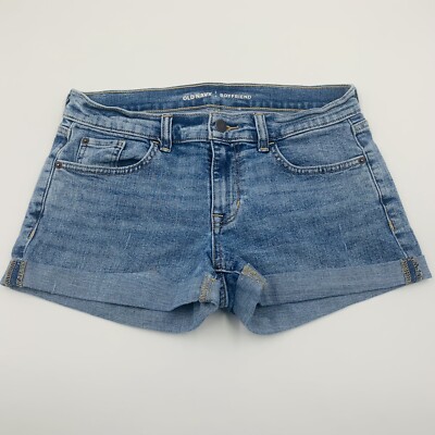 OLD NAVY Shorts Women's Sz 4 Boyfriend Chuffed Hem Mid Rise Medium Wash Denim