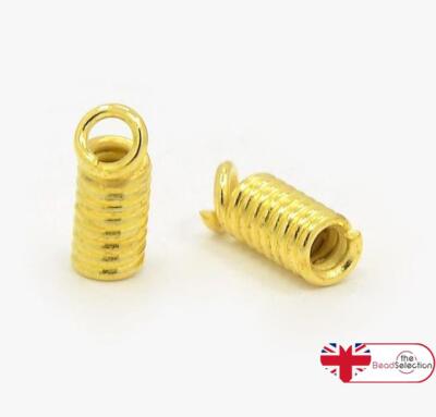 100 SPULE KORDEL ENDE CRIMP FEDERSPITZEN 8mm x 3mm VERGOLDET SCHMUCK (AM4)