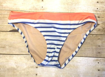 J CREW stripe bikini bottoms blue white orange band nautical SAMPLE PIECE sz S