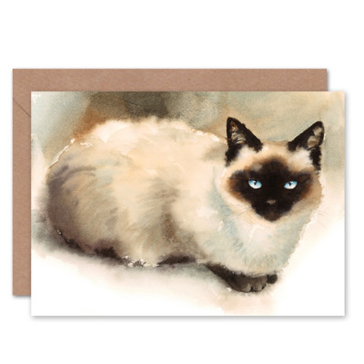Katze Stoffpuppe Aquarellkarte mit Umschlag