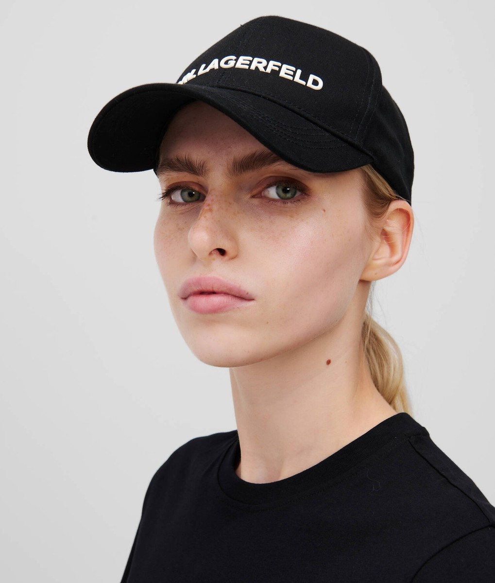 Karl Lagerfeld Paris Blue Gingham Cap Hat with Pink K Logo Seersucker Fabric Karl cap - Gem main image 3