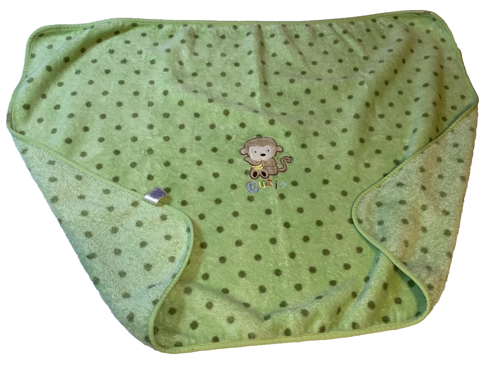 N1 !WOW! Carter's Green Polka Dot MONKEY Cutie Plush Baby Crib Blanket - Image 3 of 4