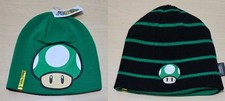 New Rare 2010 Super Mario Green 1-Up Mushroom Reversable Knit Ski Hat Cap Beanie