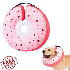 Inflatable Dog Cone Collar M Pink Donut Neck 9-12" Surgery