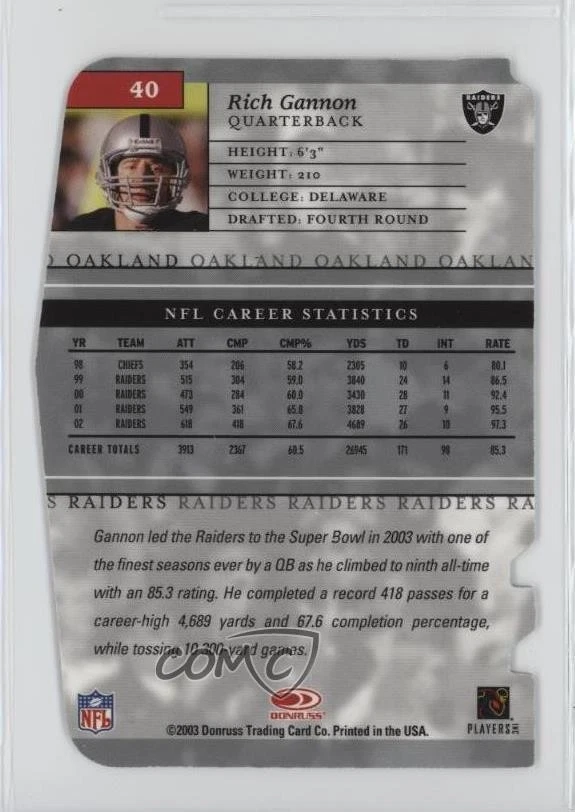 2003 Donruss Elite Aspirations /88 Rich Gannon #40 - Image 2 of 2