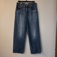 Levi's Ribcage Straight Ankle Jeans Size 28 Button Fly Blue Denim Women s