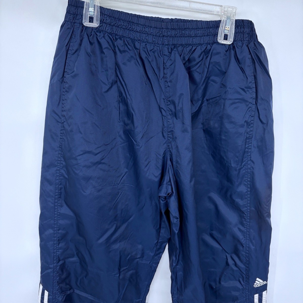 Y2K Adidas Baggy Track Pants Mens Large Navy Blue Swishy Mesh