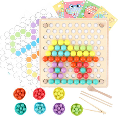 Wooden Peg Board Bead Game, Montessori Learning Toy, Color Sorting Stacking