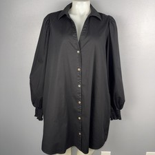 Show Me Your Mumu Allure Shirt Dress Women’s L Black Oversized Smocked Sleeves