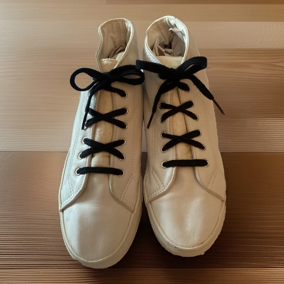 ZAPATOS VINTAGE KEDS BLANCO CUERO NEGRO ENCAJE ZAPATILLAS ALTAS MUJER’S TALLA 8.5 WOW Foto 2 de 4