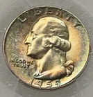 1959 P Washington Quarter - PCGS MS66 - Monster Rainbow Toning