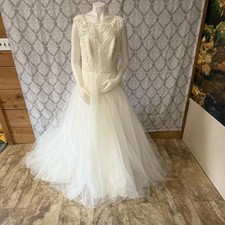 Morilee Ivory Lace Illusion Neckline Tulle Ball Gown Wedding Dress Size 16 Lot#6